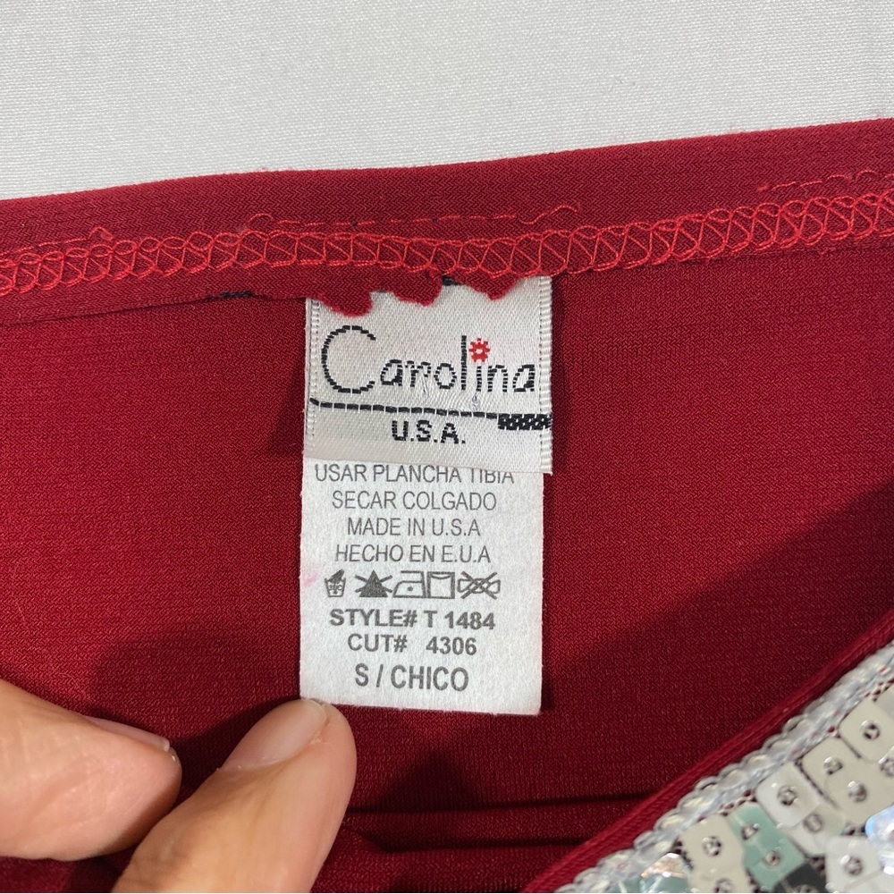 Carolina USA Flapper Tube Top Fringed Red & Silver Sequins. Stretchy Crop Top - Picture 4 of 12